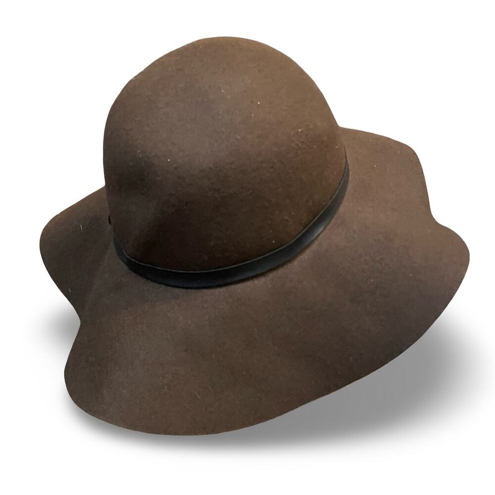 Boho Wool Felt Wide Brim Sun Hat Brown Black Bow Accent Charlotte Russe Cap
